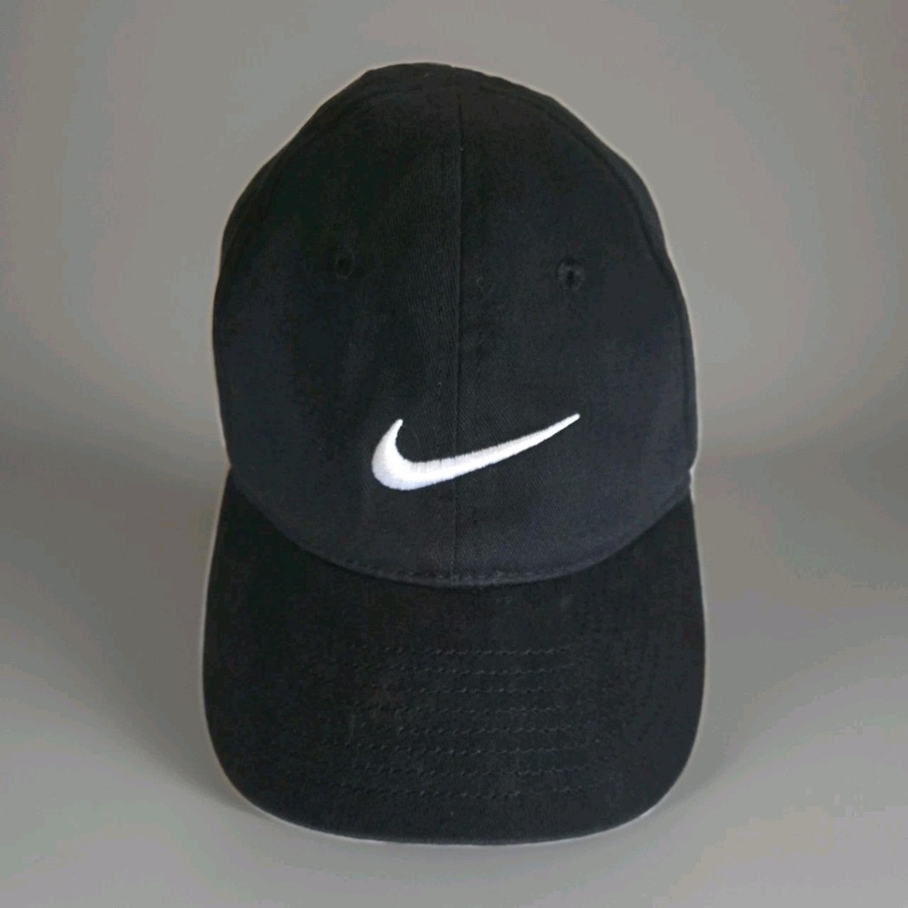 Boys Baseball Cap Nike Black Hat Kids Embroidered White Swoosh Adjustable 4-7 - Picture 1 of 5